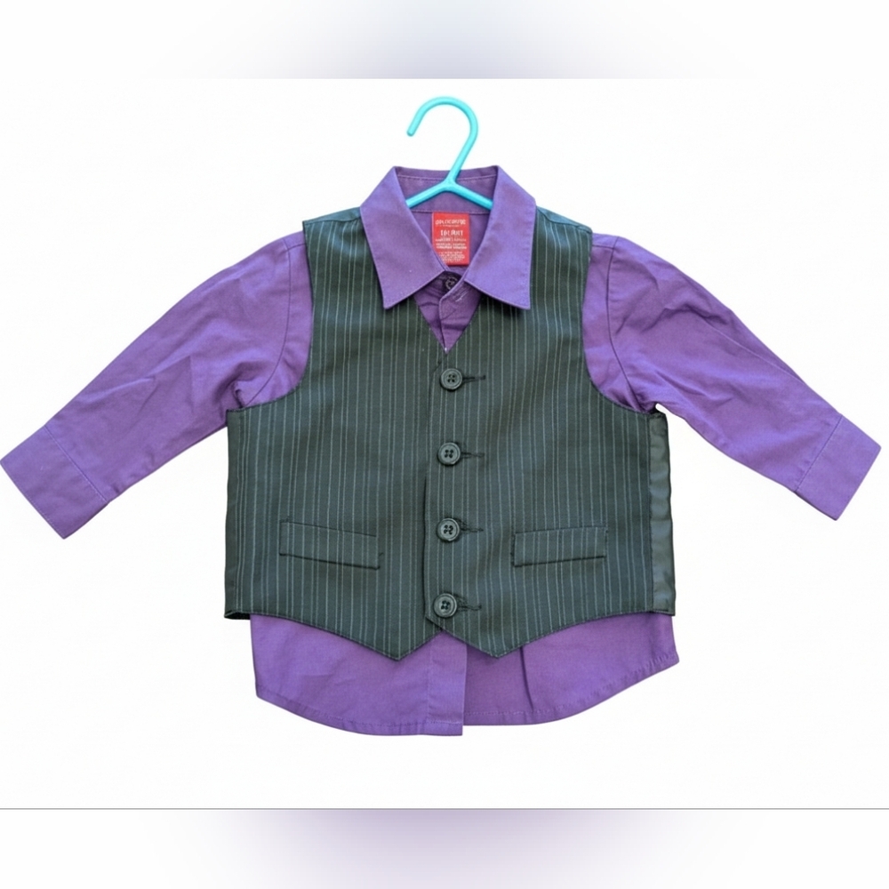 🖤 Arrow Purple Shirt with Pinstripe Vest